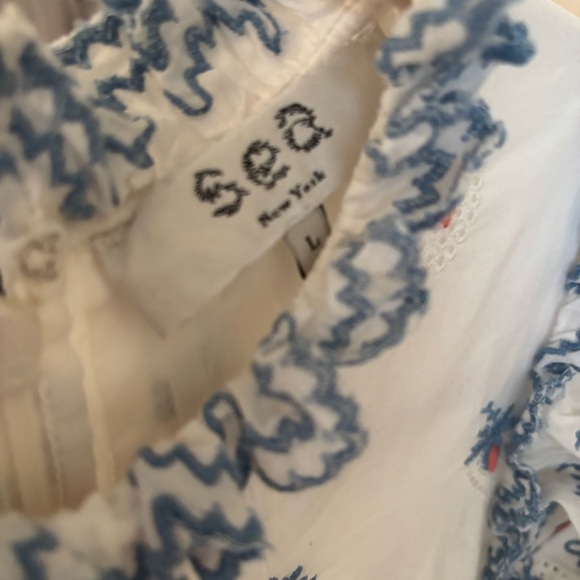 Sea New York Cream Renee Embroidered Strawberry Dress L 100% Cotton - Picture 8 of 8